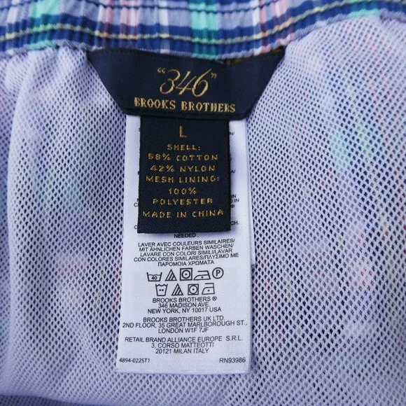 Brooks Brothers 346 Swim Trunks Shorts Plaid Mesh Liner Pockets Logo L 8inch - Picture 6 of 8
